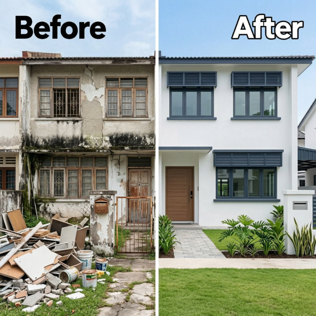 Professional house painting features showing corner precision cutting furniture masking protection and limewash texture application