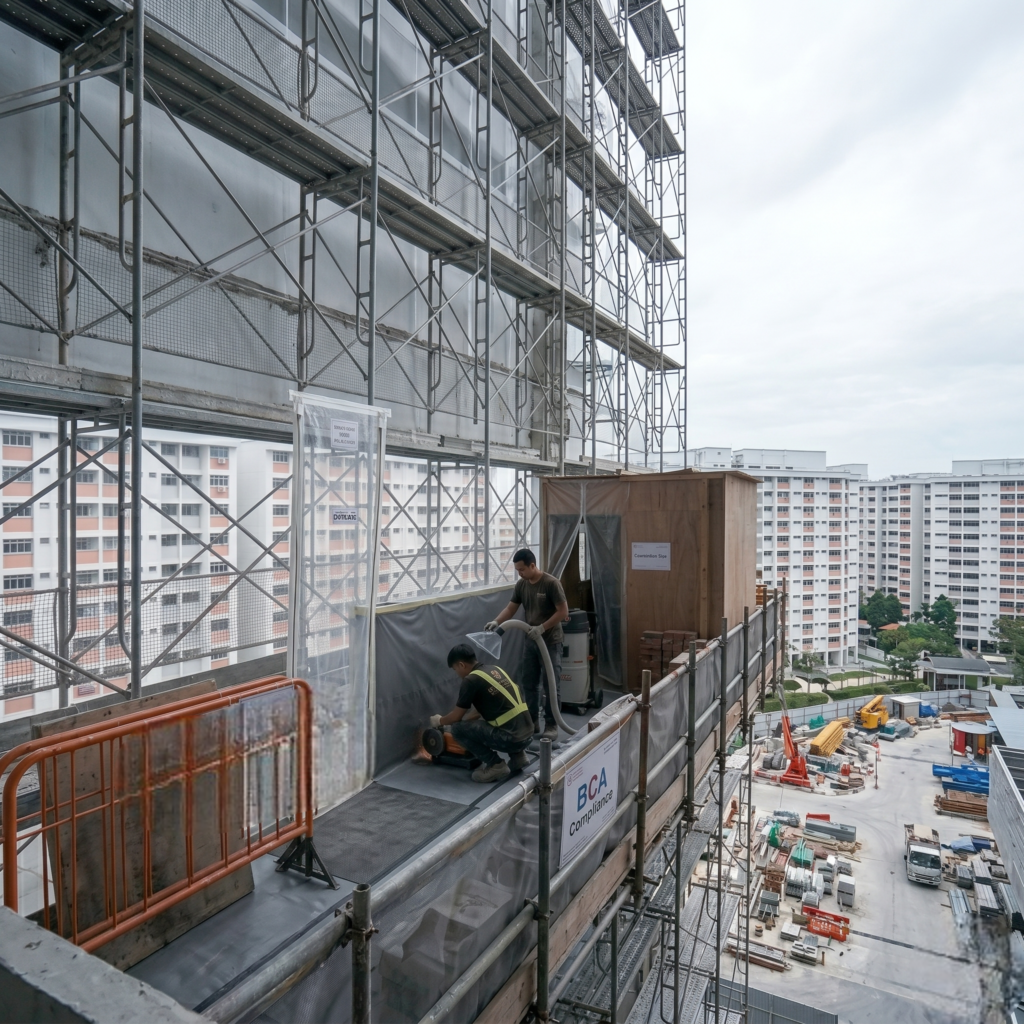 Professional furniture masking and floor shielding for dust proof renovation site management in Singapore