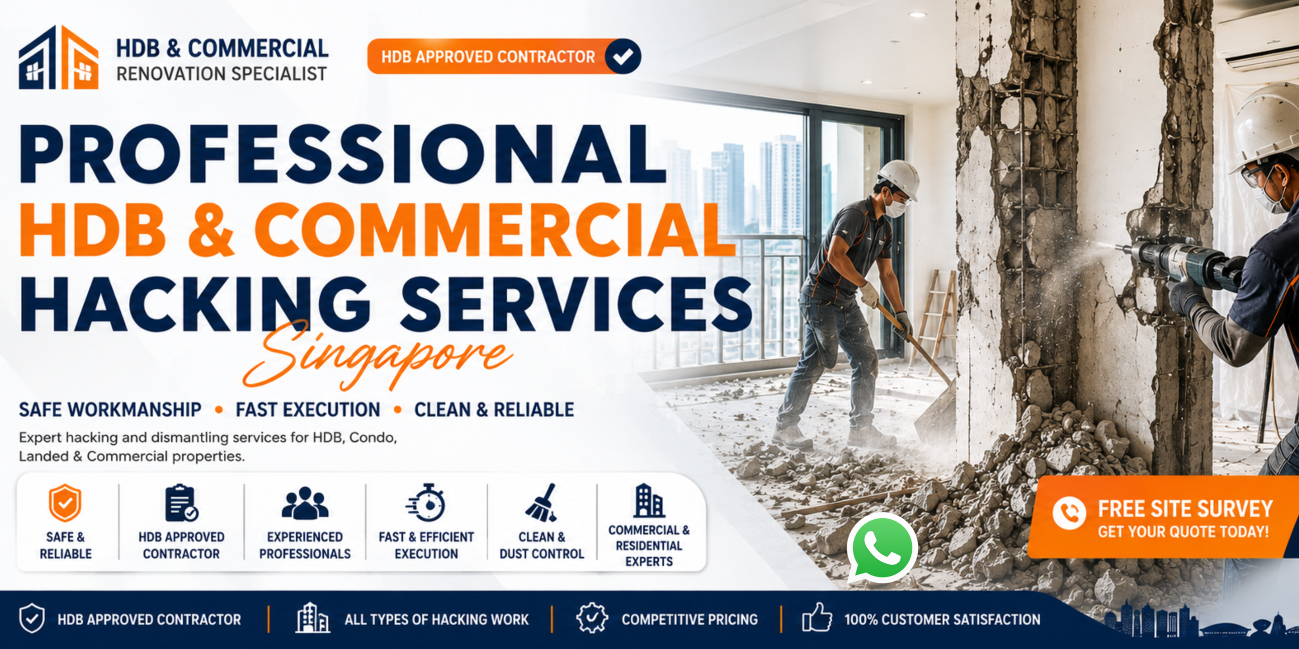 Professional HDB and commercial hacking services with expert wall demolition in Singapore by Vertex Works