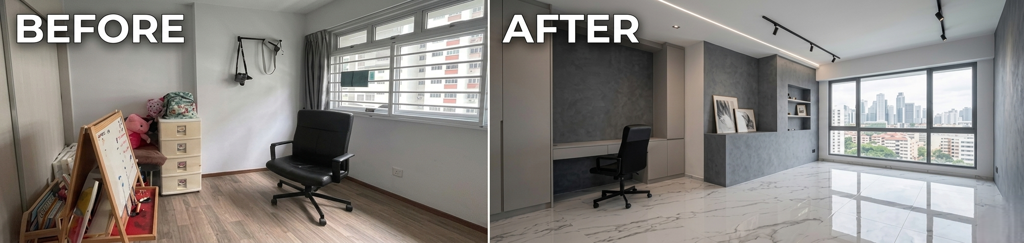 HDB approved BTO and resale flat renovation before after interior transformation in Singapore