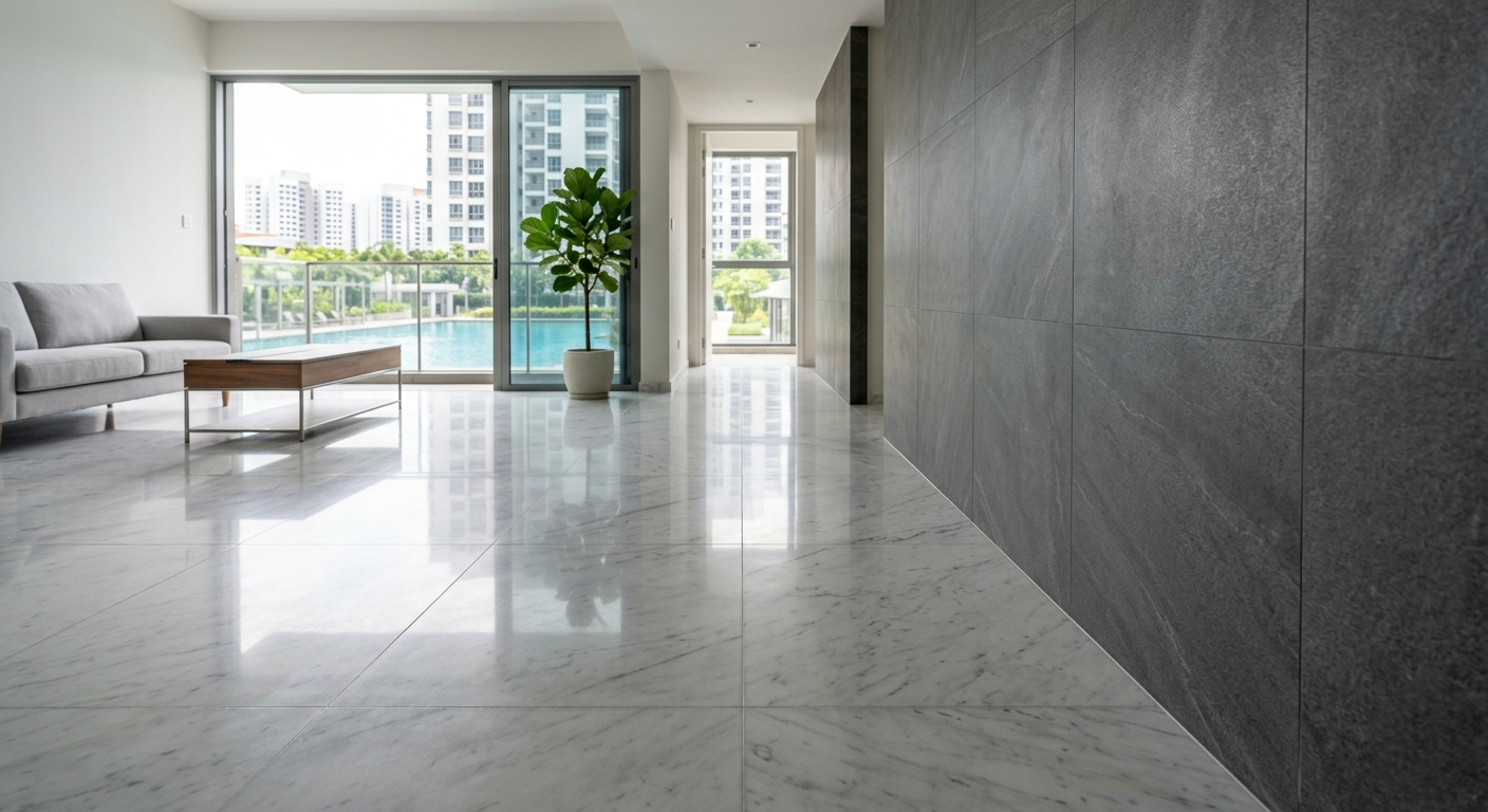 Premium polished marble flooring and luxury large format tiling in Singapore
