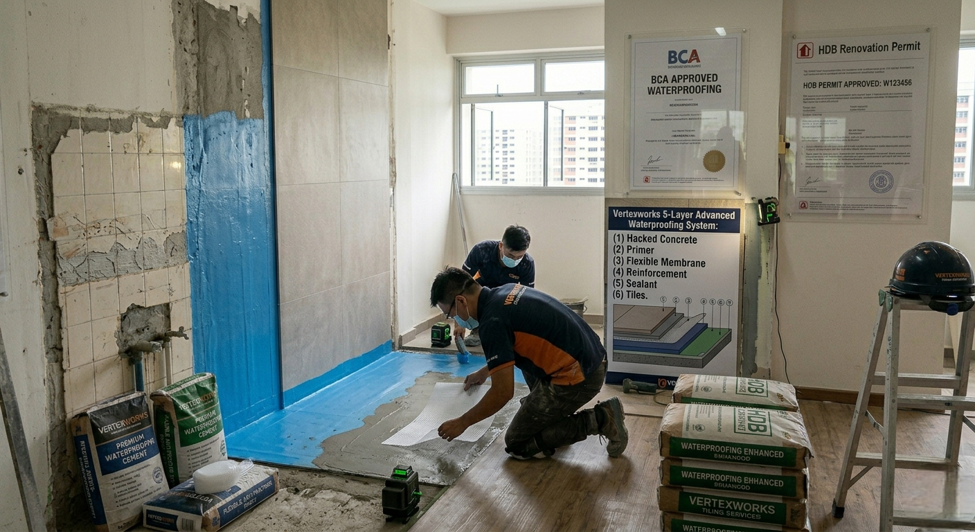 Advanced toilet and bathroom floor waterproofing membrane application in Singapore