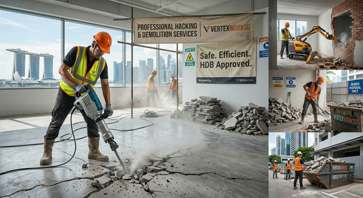 Professional HDB and commercial hacking services with dust free demolition in Singapore by Vertex Works